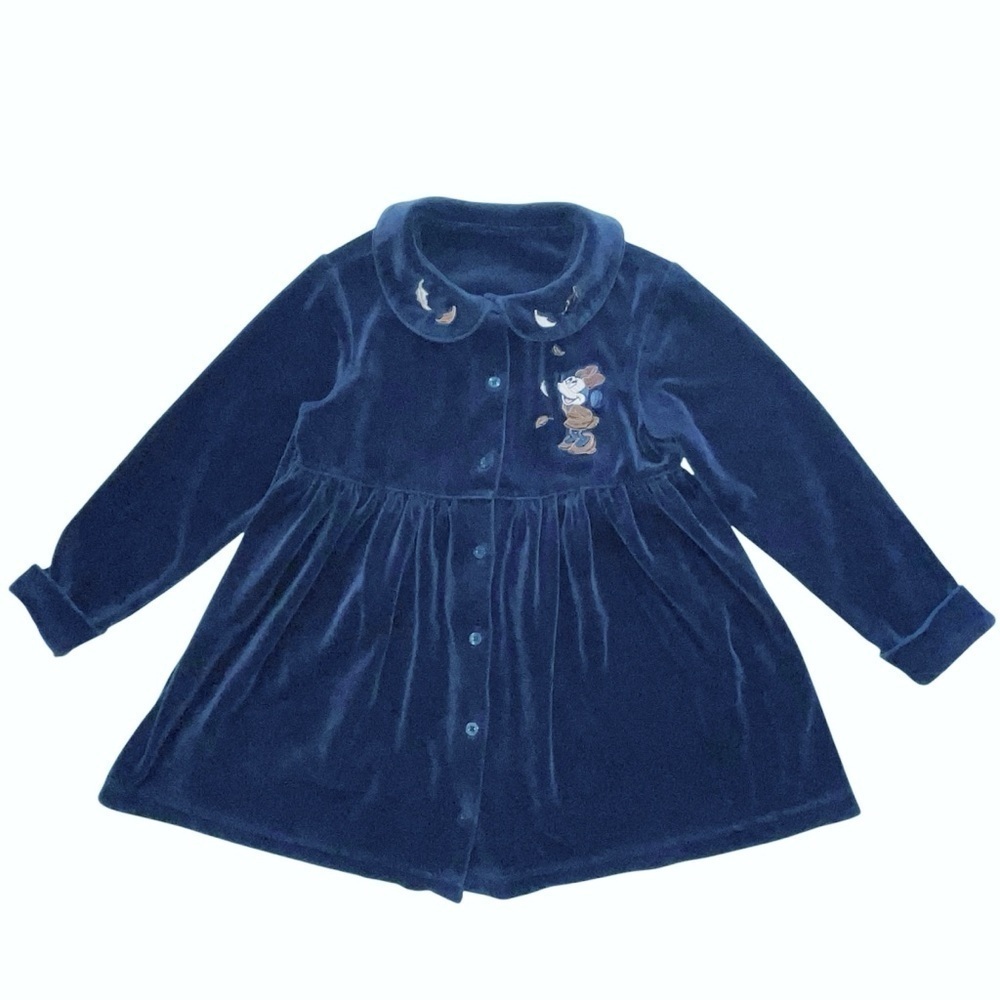 Disney Store Vintage Minnie Mouse Velvet Dress 6 / 6X Dark Blue Embroidered